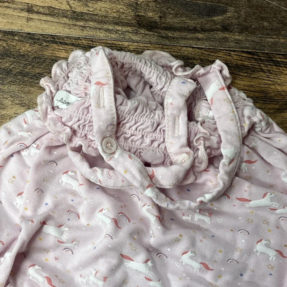 Angel Dear Bamboo Bubble Romper‎ Baby Girl 6-12m Unicorn Cross Back Smocked